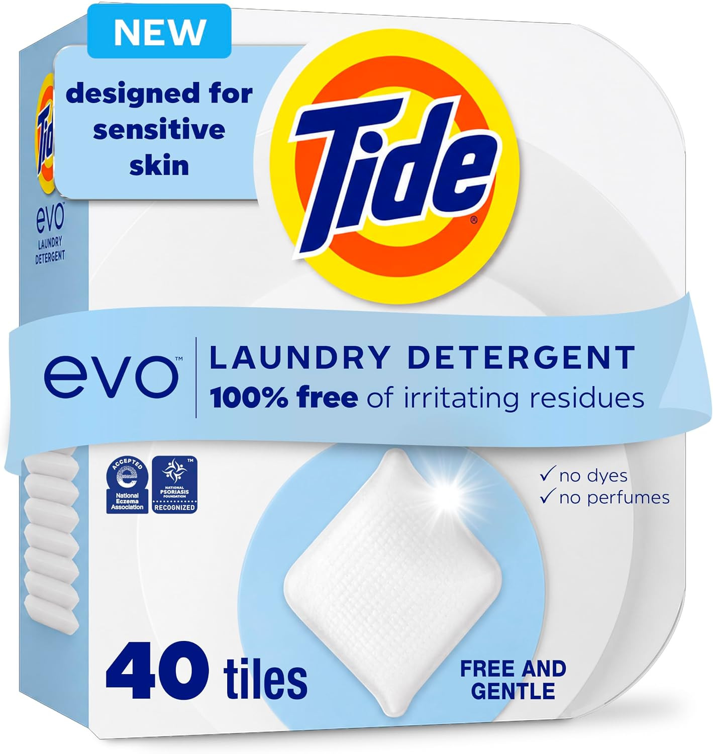 Tide Evo Free & Gentle Laundry Detergent Tiles, Fragrance-Free, 40 Medium Sized Loads, 40 ct, Easy to Use, Safe for All Machines and Water Conditions | Amazon (US)