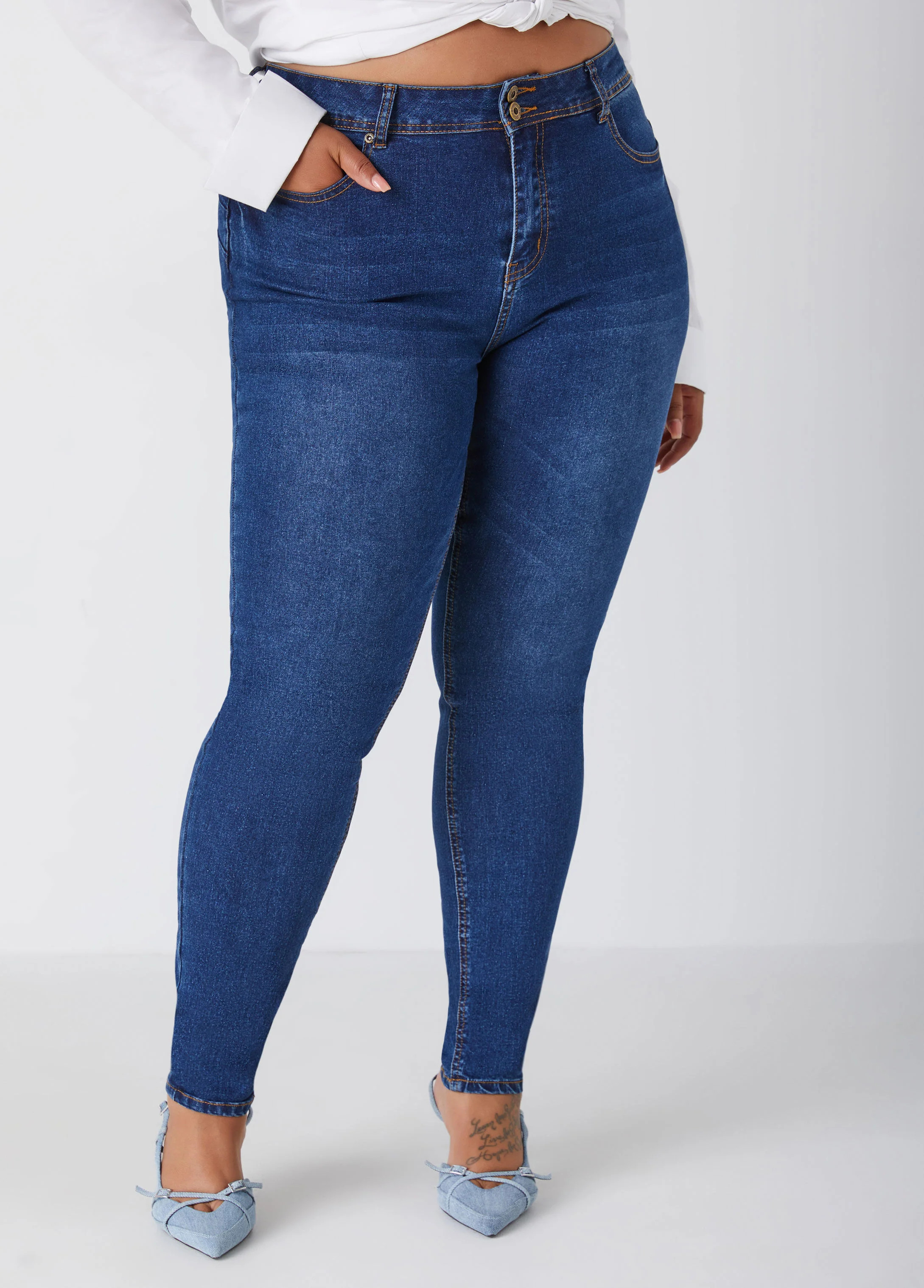 Plus Size Stretchy Skinny Jeans High Rise Shaping Skinny Jeans | Ashley Stewart