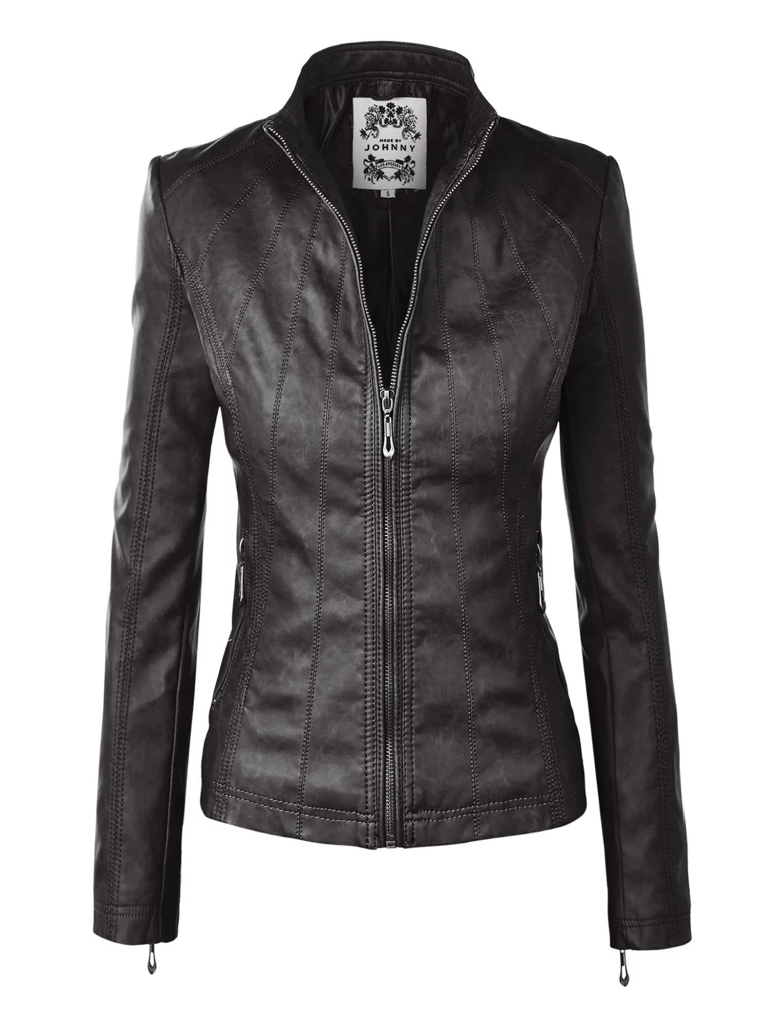 MBJ WJC877 Womens Panelled Faux Leather Moto Jacket L BLACK - Walmart.com | Walmart (US)
