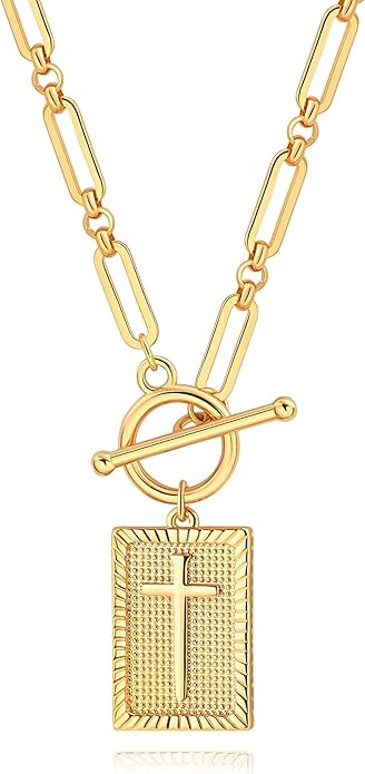 18k Gold Plated Chain Link Necklace for Women, Baroque Pearl/Compass Pendant Necklace | Amazon (US)