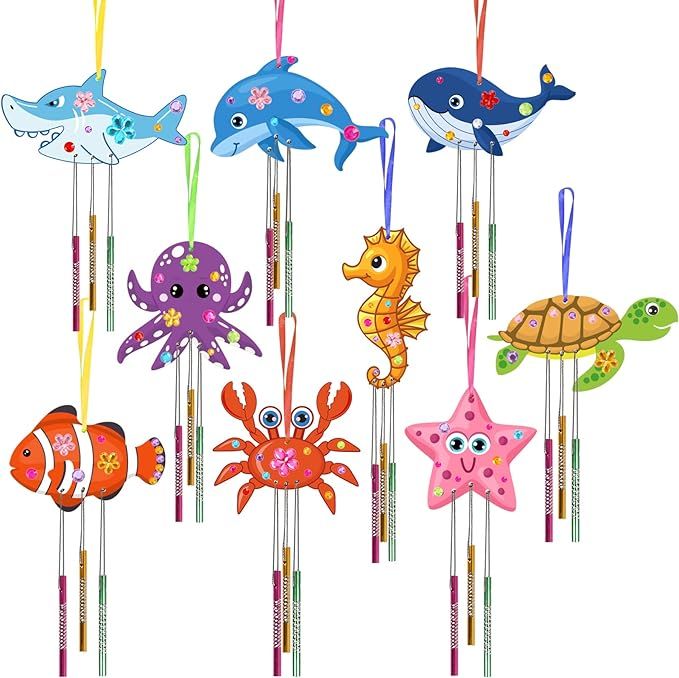Fennoral 9 Pack Wind Chime Kit for Kids Make Your Own Ocean Animals Wind Chime Wooden Arts and Cr... | Amazon (US)