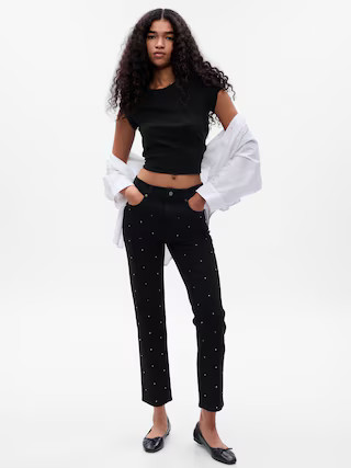 High Rise Rhinestone Cheeky Straight Jeans | Gap (CA)