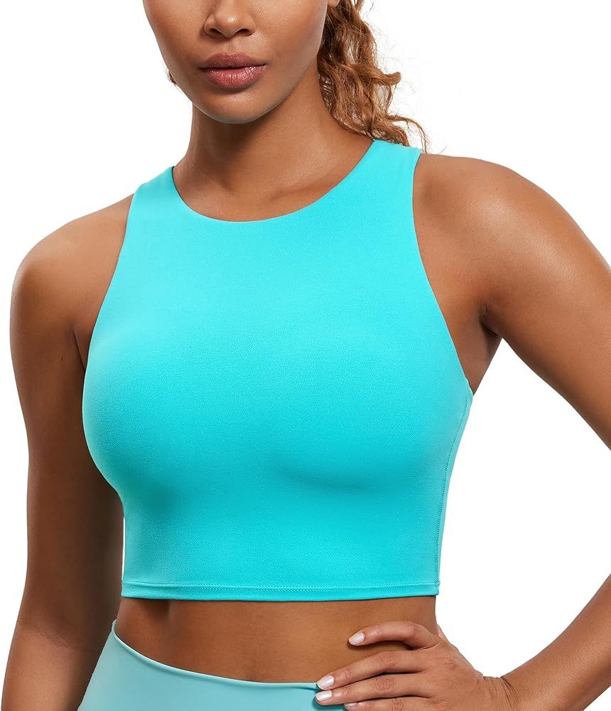 CRZ YOGA Butterluxe Racerback High Neck Longline Sports Bras for Women - Padded Workout Crop Tank... | Amazon (US)