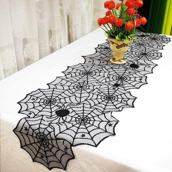 Halloween Table Cloth Black Lace Table Runner Halloween Home - Etsy Canada | Etsy (CAD)