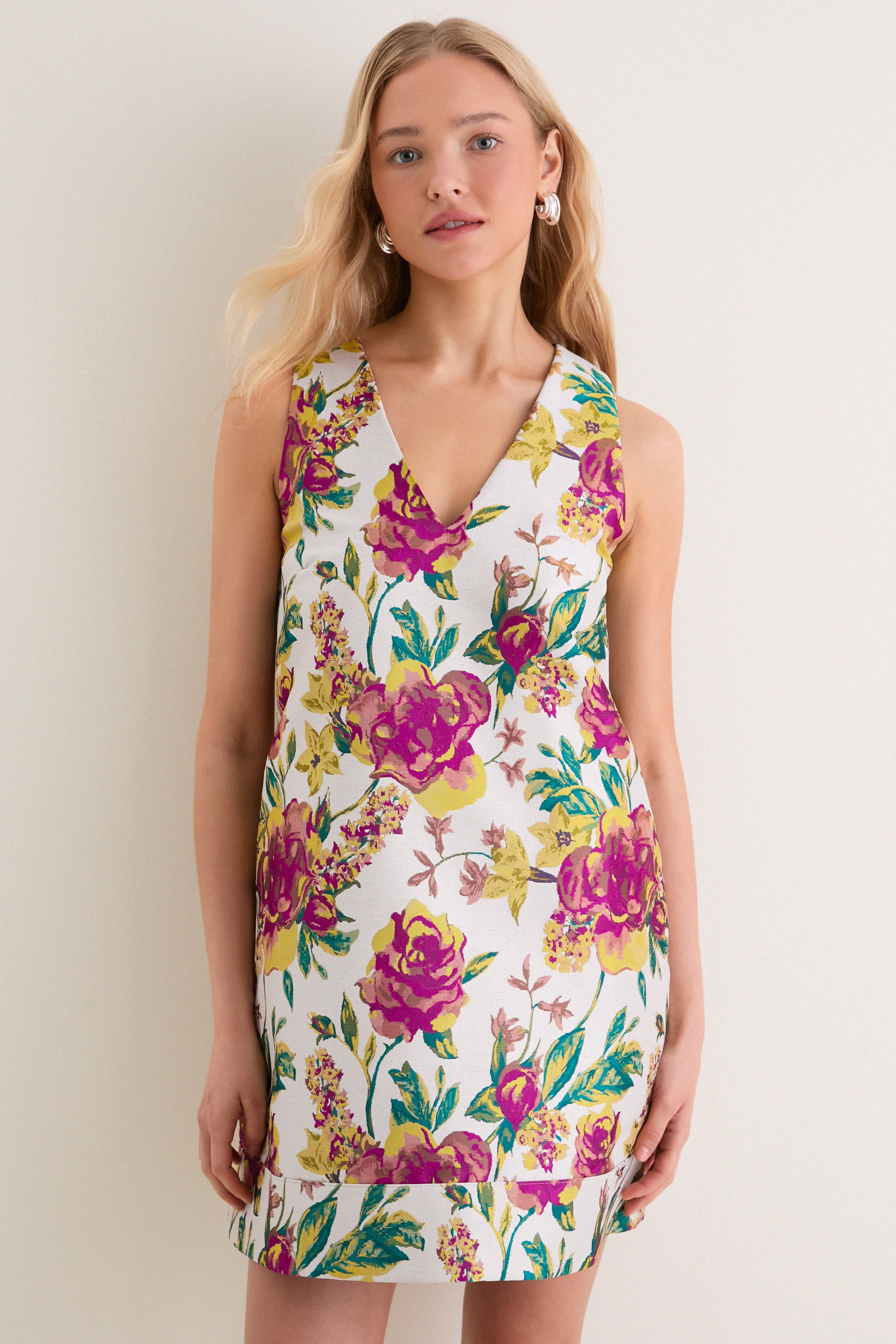 Exclusive Magenta Floral Brocade Mini Dress | Tuckernuck (US)