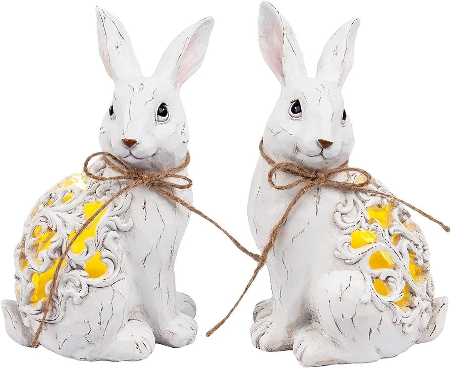 Valery Madelyn Pre-Lit Easter Bunny Decorations for Table Centerpieces, 2Pcs Lighted Easter Rabbi... | Amazon (US)