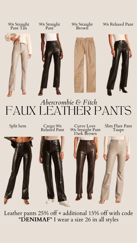 A&F Denim sale 25% off + additional 15% off with code “DENIMAF” 

Here are my Abercrombie & Fitch faux leather favorites 👏🏼 I wear a size 26 in all styles

sale finds, sale alert, daily deals, abercrombie & fitch, A&F sale, faux leather pants, leather pants, faux leather 90s straight pant #ltkseasonal #ltksalealert #ltkfind 