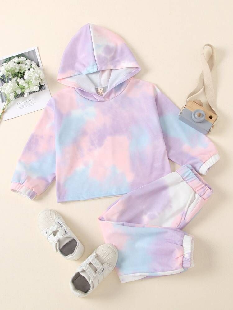 Toddler Girls Tie Dye Print Hoodie & Sweatpants | SHEIN