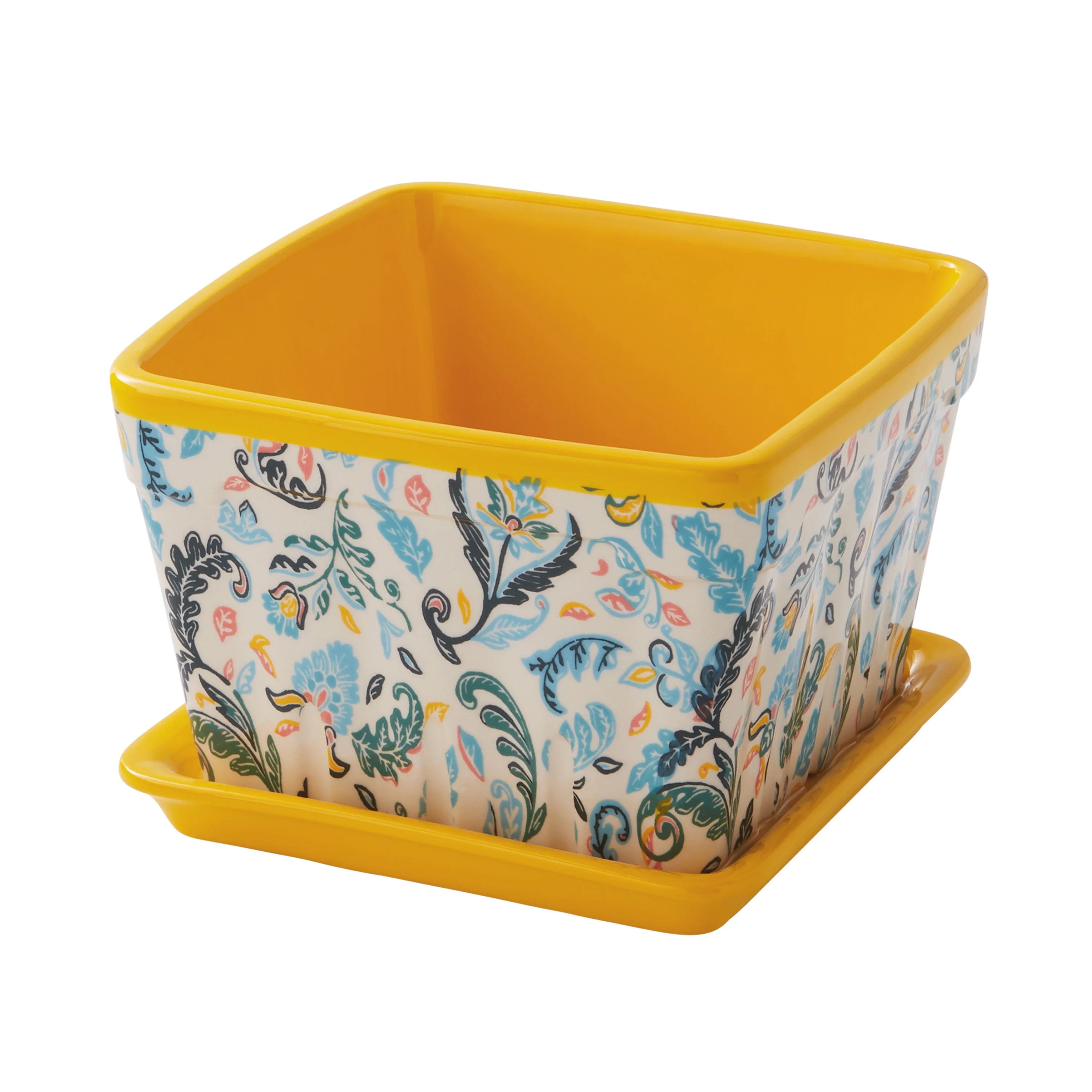 The Pioneer Woman Mazie Toss 6" Square Ceramic Planter, Yellow | Walmart (US)