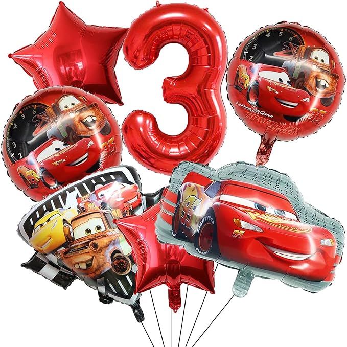 7PCS Cars Lightning McQueen Foil Balloons for Kids 3rd Birthday Baby Shower Race Car Theme Party ... | Amazon (US)