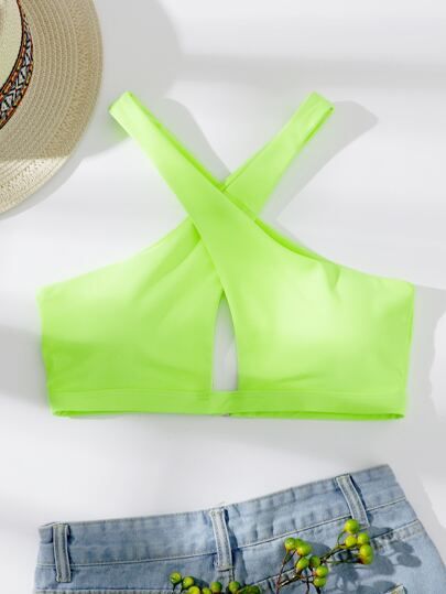 Plain Criss Cross Cut-out Bikini Top | SHEIN