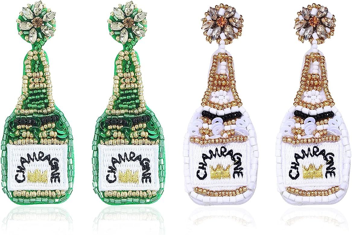 Dvacaman 2 Pairs Beaded Fun Champange Bottle Earrings Sets for Women Girls Handmade Bead Champagne B | Amazon (US)