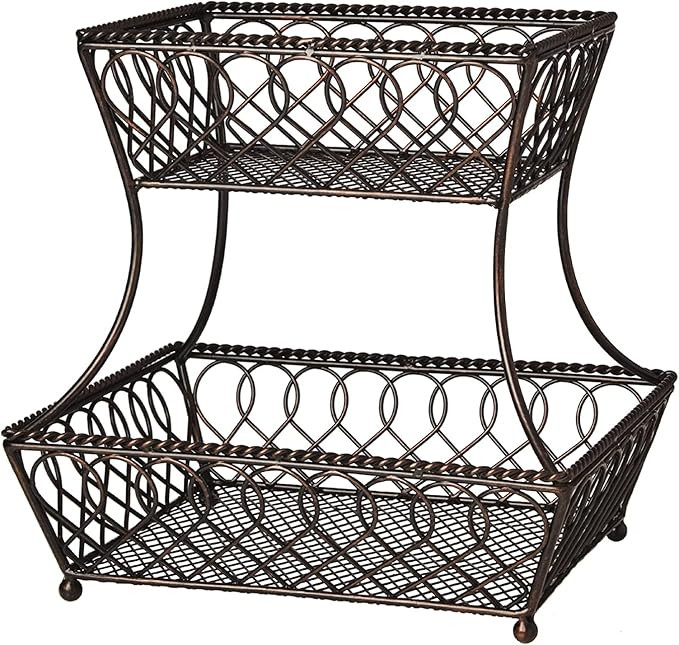 Gourmet Basics by Mikasa Loop and Lattice 2-Tier Metal Rectangular Fruit Storage Basket, 14-Inch,... | Amazon (US)