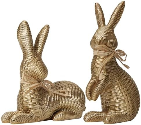 DN DECONATION Easter Decorations Bunny Figurines Set, Rattan Effect Resin Gold Bunnies Standing &... | Amazon (US)