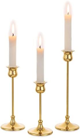 Nuptio Gold Candlestick Holder Taper Candle Holder Set of 3 Metal Candle Stick Candle Holders Can... | Amazon (US)