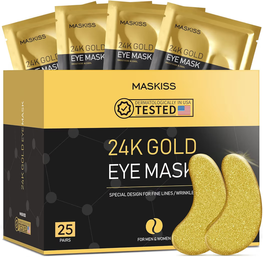 24k Gold Under Eye Patches (25 Pairs), eye masks for dark circles and puffiness, eye mask, Collag... | Amazon (US)