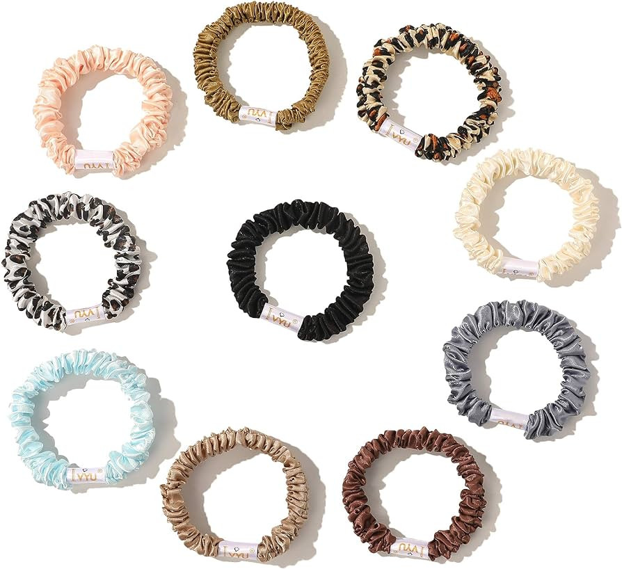 Scrunchies Silk Satin Hair Ties - Small Mini Thin Elestics Ponytail Holder Hair Bands Skinny Scru... | Amazon (US)