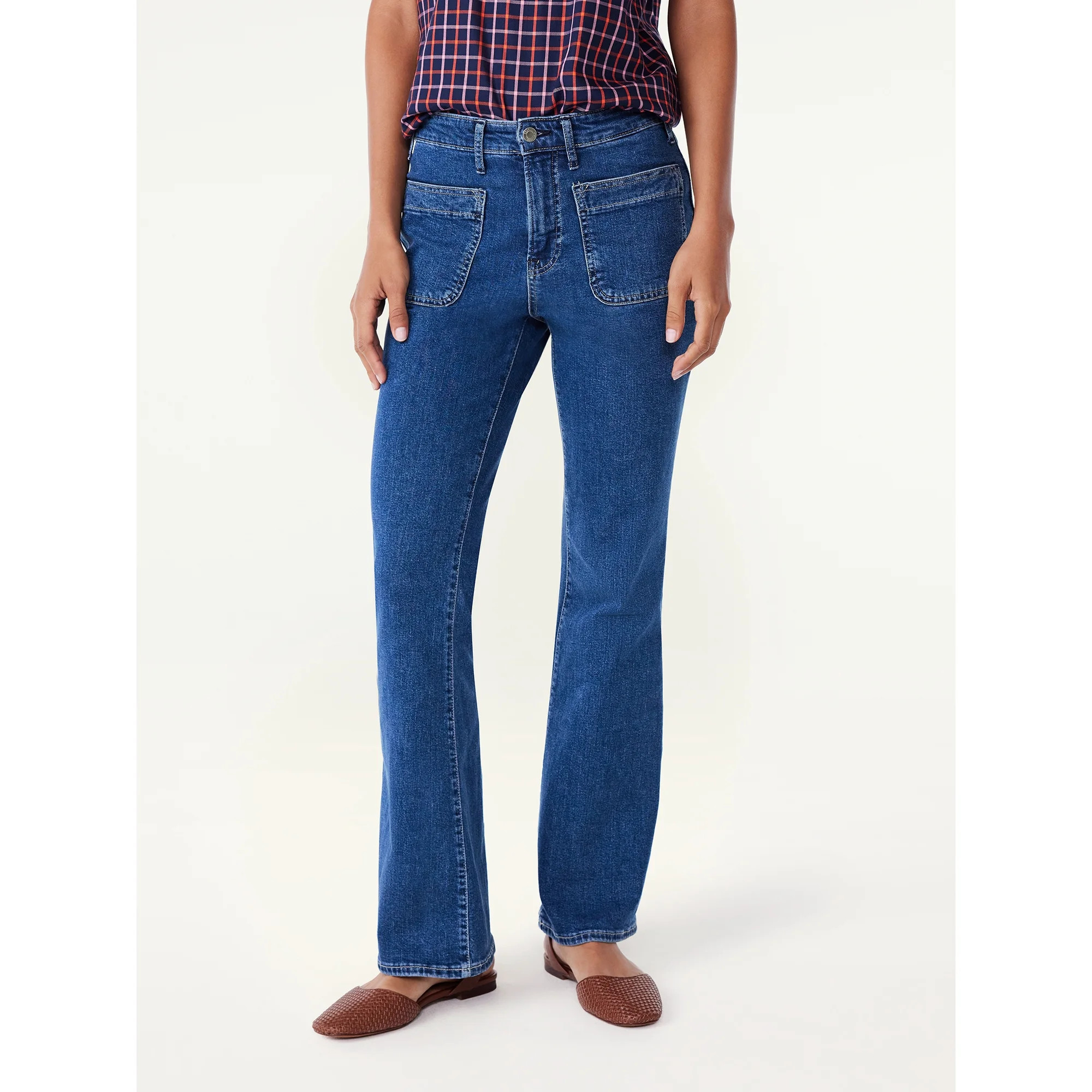 Free Assembly Women's 70's Patch Pocket Flare Jean, 30” Inseam for Regular, Sizes 0-18 | Walmart (US)