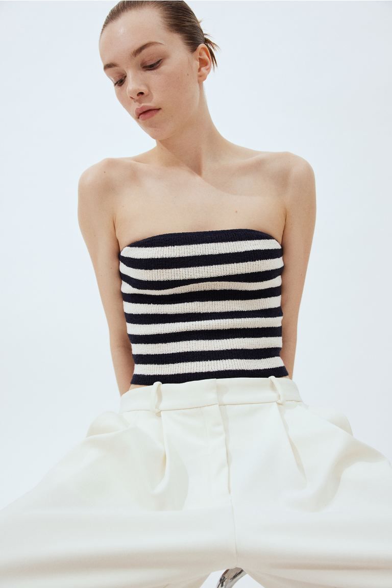 Knitted tube top - Navy blue/Striped - Ladies | H&M GB | H&M (UK, MY, IN, SG, PH, TW, HK)