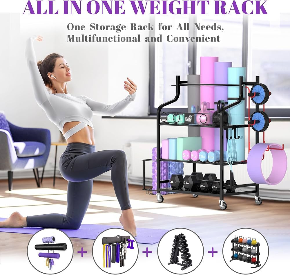 Mythinglogic Yoga Mat Storage Racks,Home Gym Storage Rack for Dumbbells Kettlebells Foam Roller, ... | Amazon (US)
