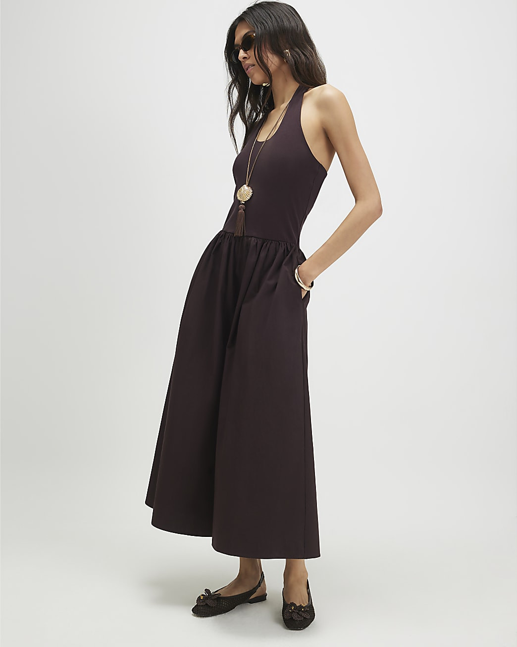 Brown Halter Neck Maxi Dress | River Island UK & IE
