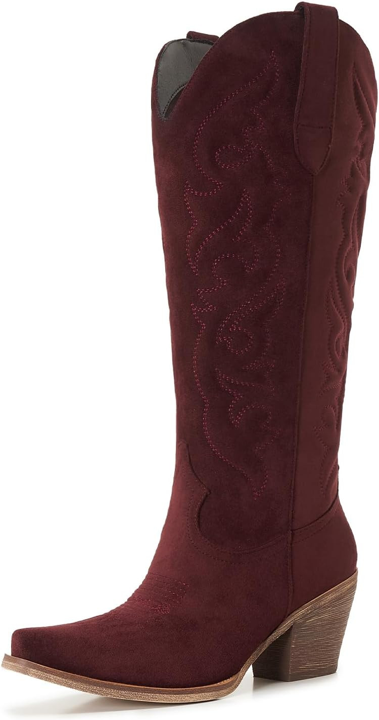 Knee High Cowboy Boots for Women, Suede Western Cowgirl Boots | Amazon (US)