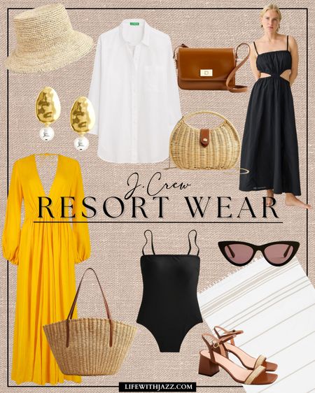 Resortwear from J.Crew 🤍 Everything is on sale for 30% off except for: 

• straw purse (top) 
• yellow dress
• strappy sandals 

Resort / vacation / travel / summer / beach / chic

#LTKsalealert #LTKtravel #LTKSeasonal