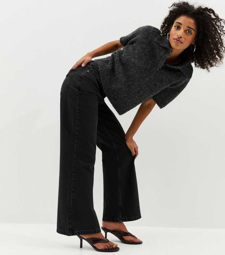 Washed Black Adalae High-Waist Wide Leg Jeans | New Look | New Look (UK)