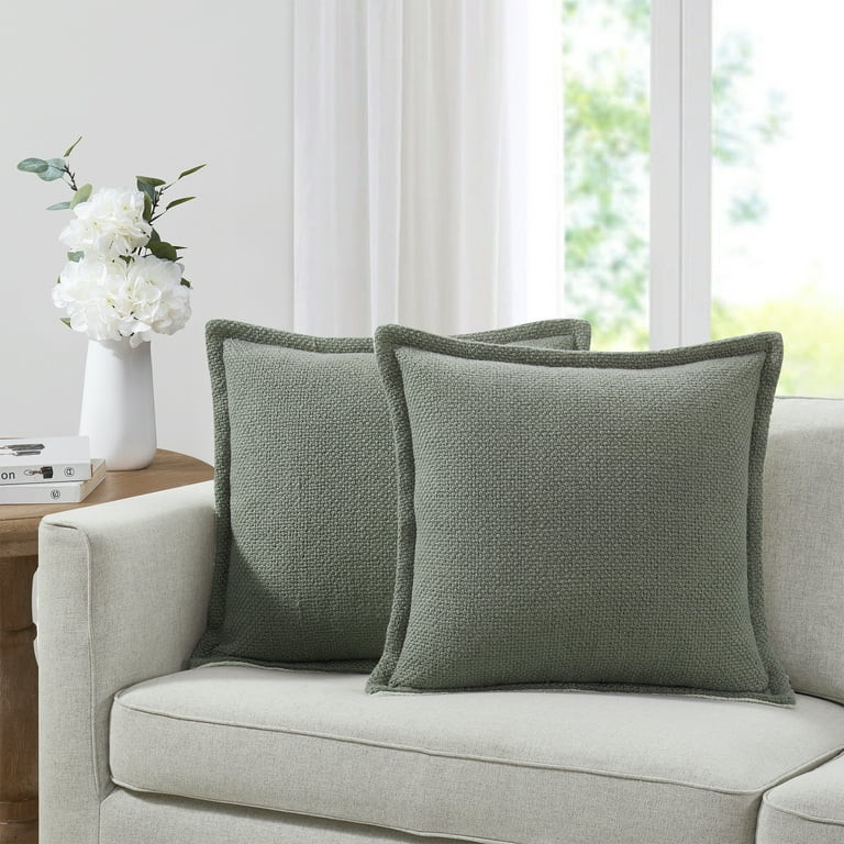 My Texas House 20" x 20" Allie Reversible Solid Sage Green Cotton Decorative Pillow Covers (2 Cou... | Walmart (US)