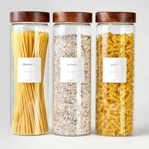 MUVEKA 3 Pack Glass Pasta Storage Containers with Airtight Bamboo Lid, 70oz Glass Jar with Lid Spaghetti Container Food Storage for Pasta, Noodles, Cereal | Amazon (US)