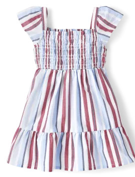 Girls Sleeveless Striped Poplin Midi Tiered Dress | The Children's Place  - RAPIDS | The Children's Place