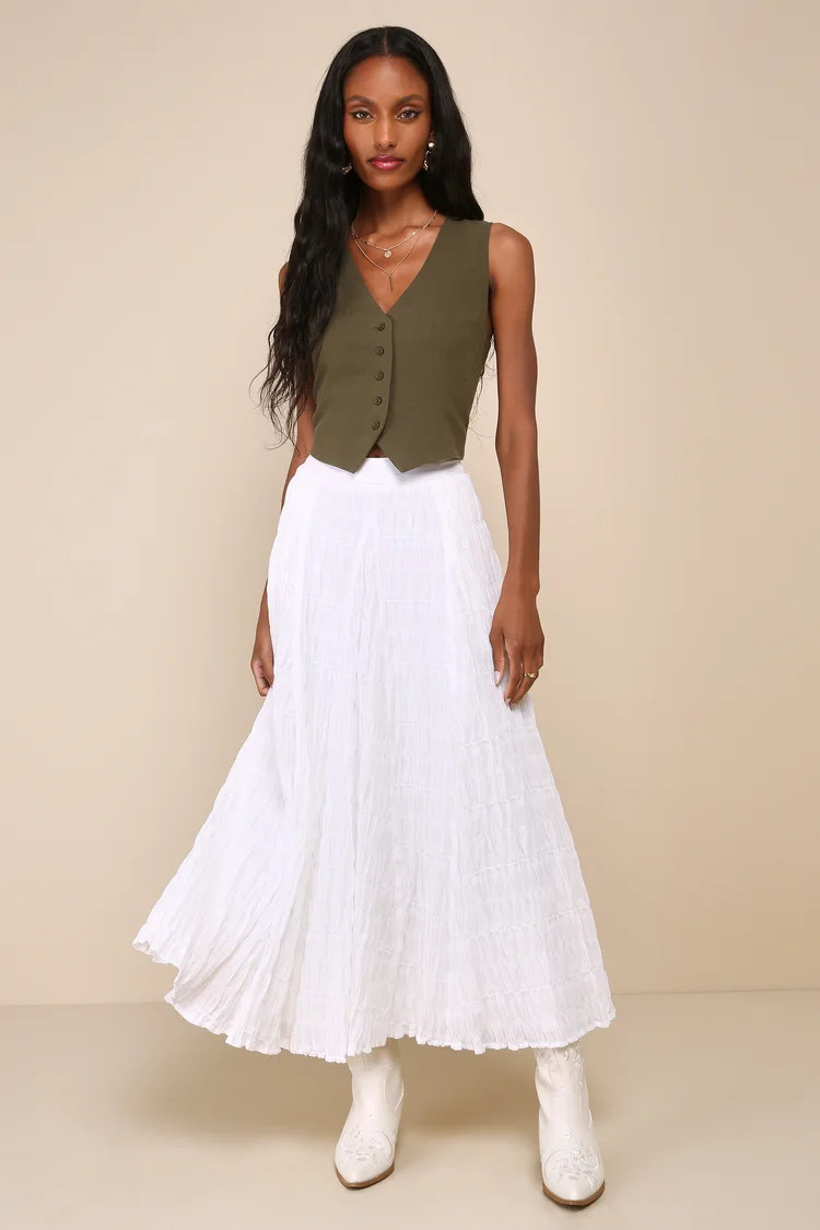 Admirable Sweetie Ivory Tiered Smocked Maxi Skirt | Lulus