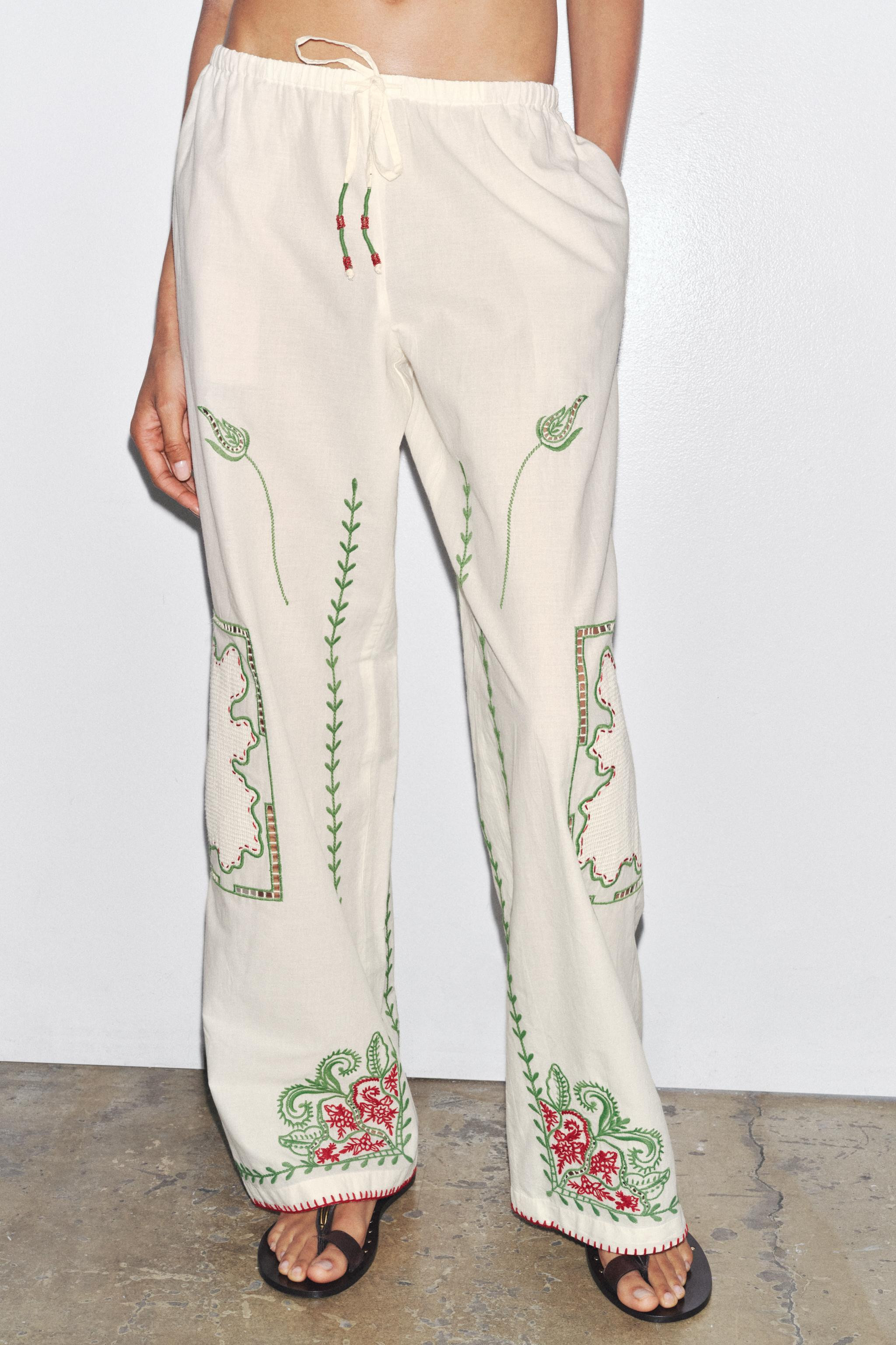 ZW COLLECTION EMBROIDERED PANTS | Zara US