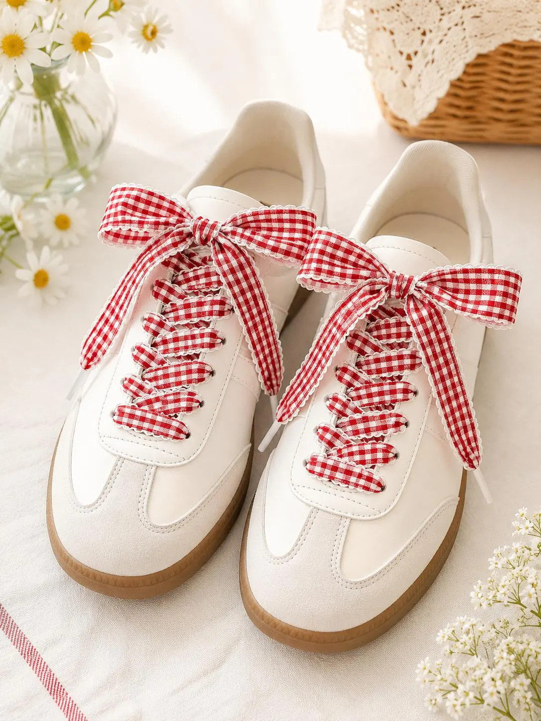 Gingham Ribbon Shoelaces, Wide Scalloped Shoe Laces for Sneakers, Coquette Bow Laces, Cottagecore Checkered Laces, 4 Colors, Cute Shoe Decor | Etsy (Global)