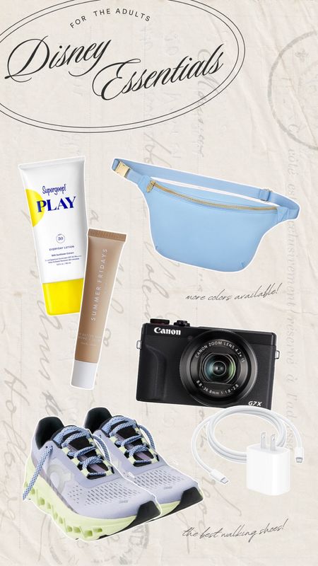 Disney essentials for the adults! Summer Fridays, sunscreen, canon camera, on cloud sneakers

#LTKtravel #LTKshoecrush