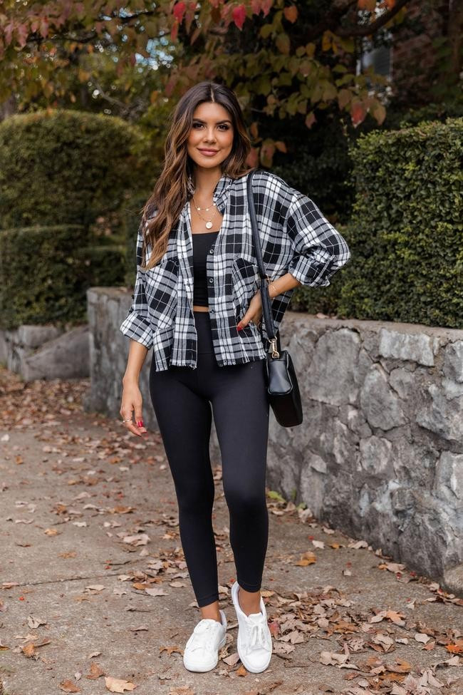 Not Gone For Long Black Plaid Blouse | The Pink Lily Boutique