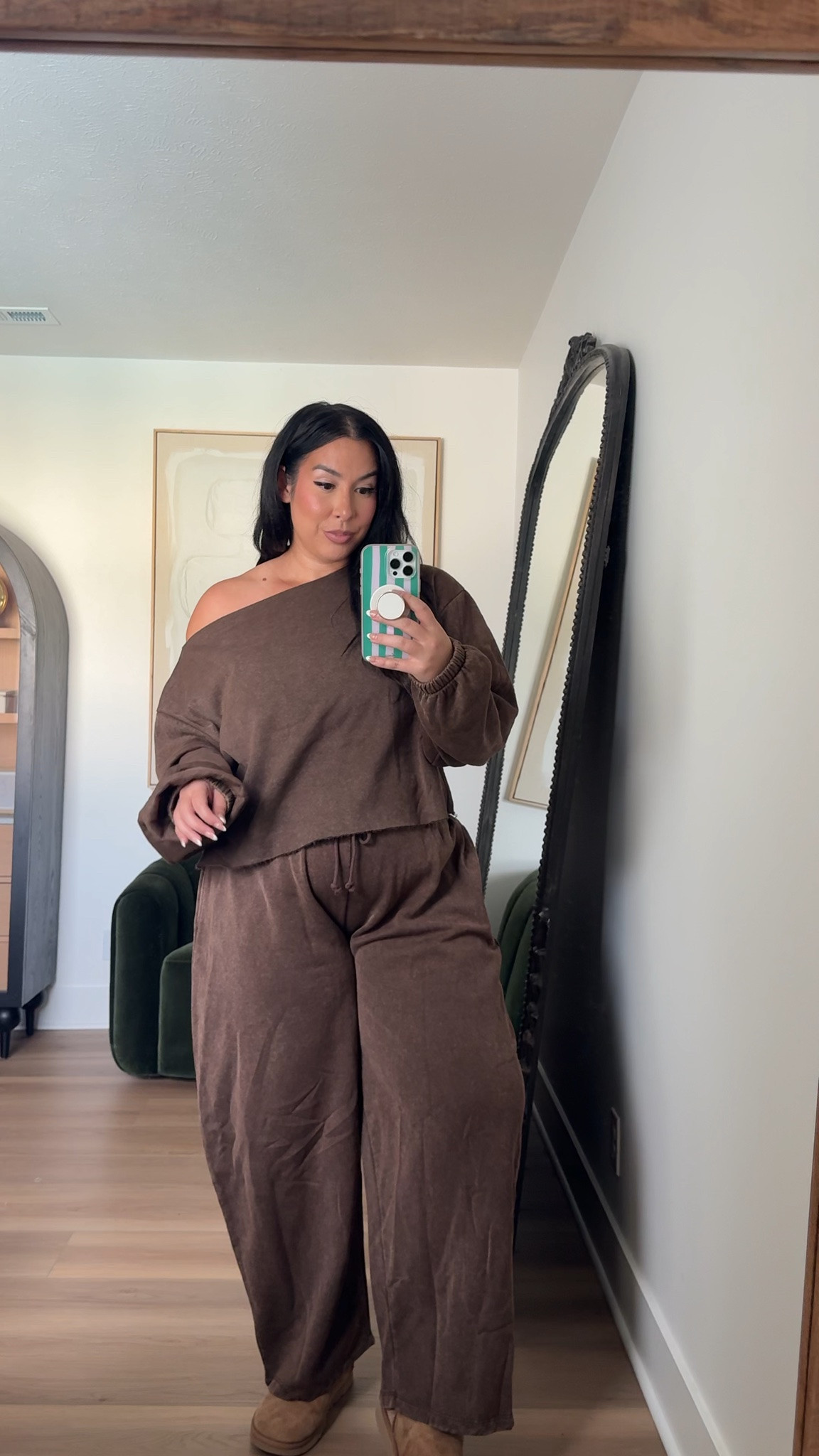 Cannot believe this set is from Walmart! Barrel sweatpants + off the shoulder top I love! SO comfy! Wearing a XL in the top, XXL in the bottoms! 
walmart, walmart fashion, curvy, midsize, flare jeans 

 #LTKSeasonal #LTKMidsize