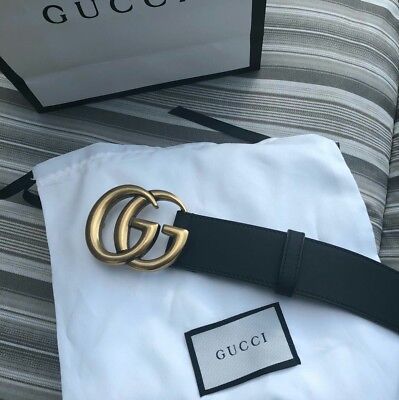 NewDouble GG Gucci Belt - Gold GG Buckle With Black Strap, Size 34-38 ( 105cm ) | eBay US