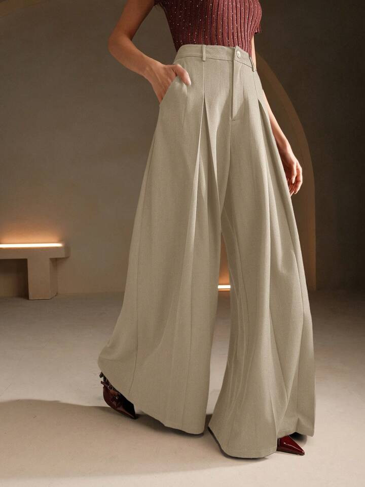 Anewsta Women's Wide Leg Trousers, Loose Coffee Brown Suit Pants, Casual And Elegant Style, Autum... | SHEIN