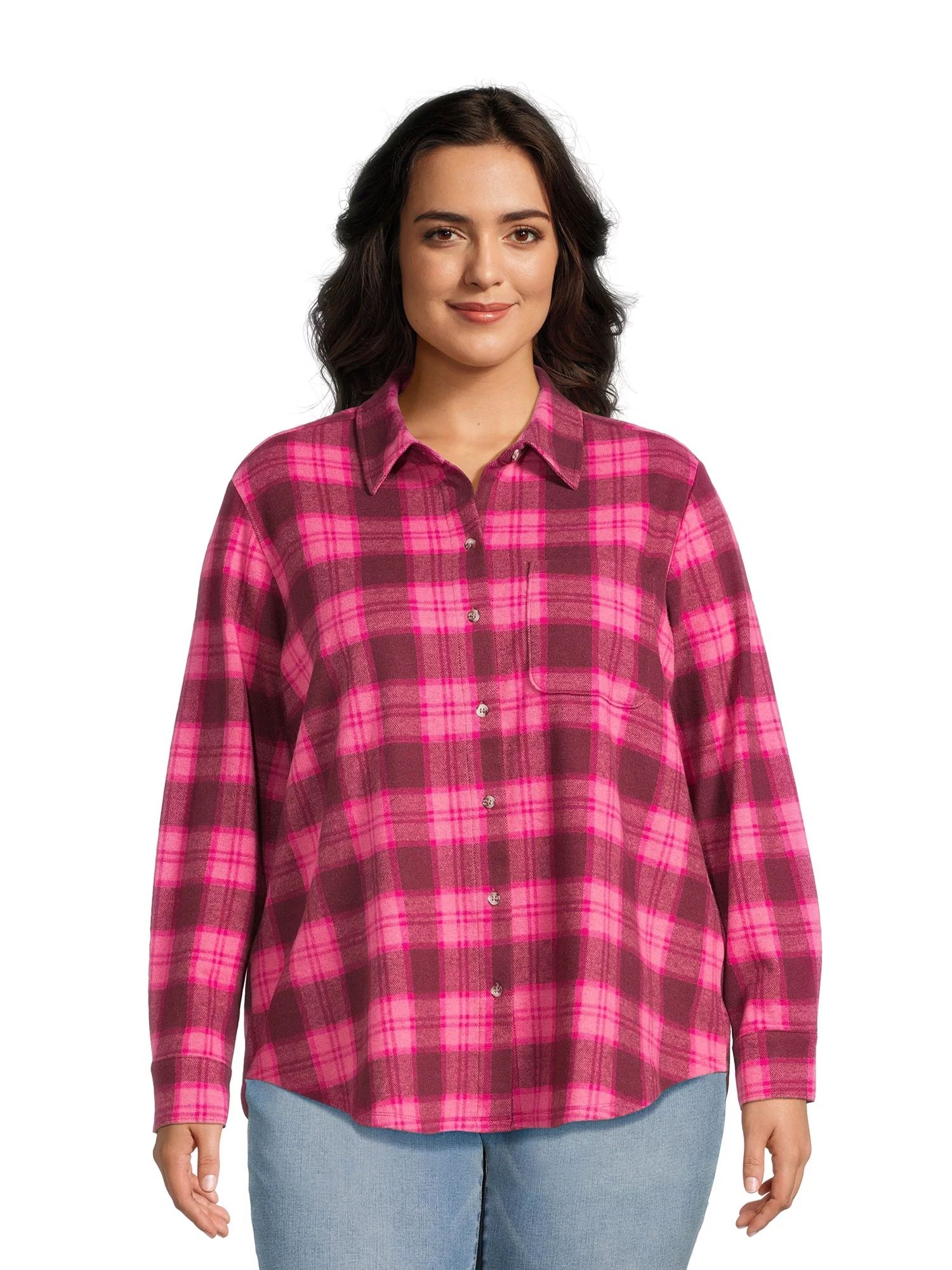 Terra & Sky Women's Plus Size Button Front Knit Shirt | Walmart (US)