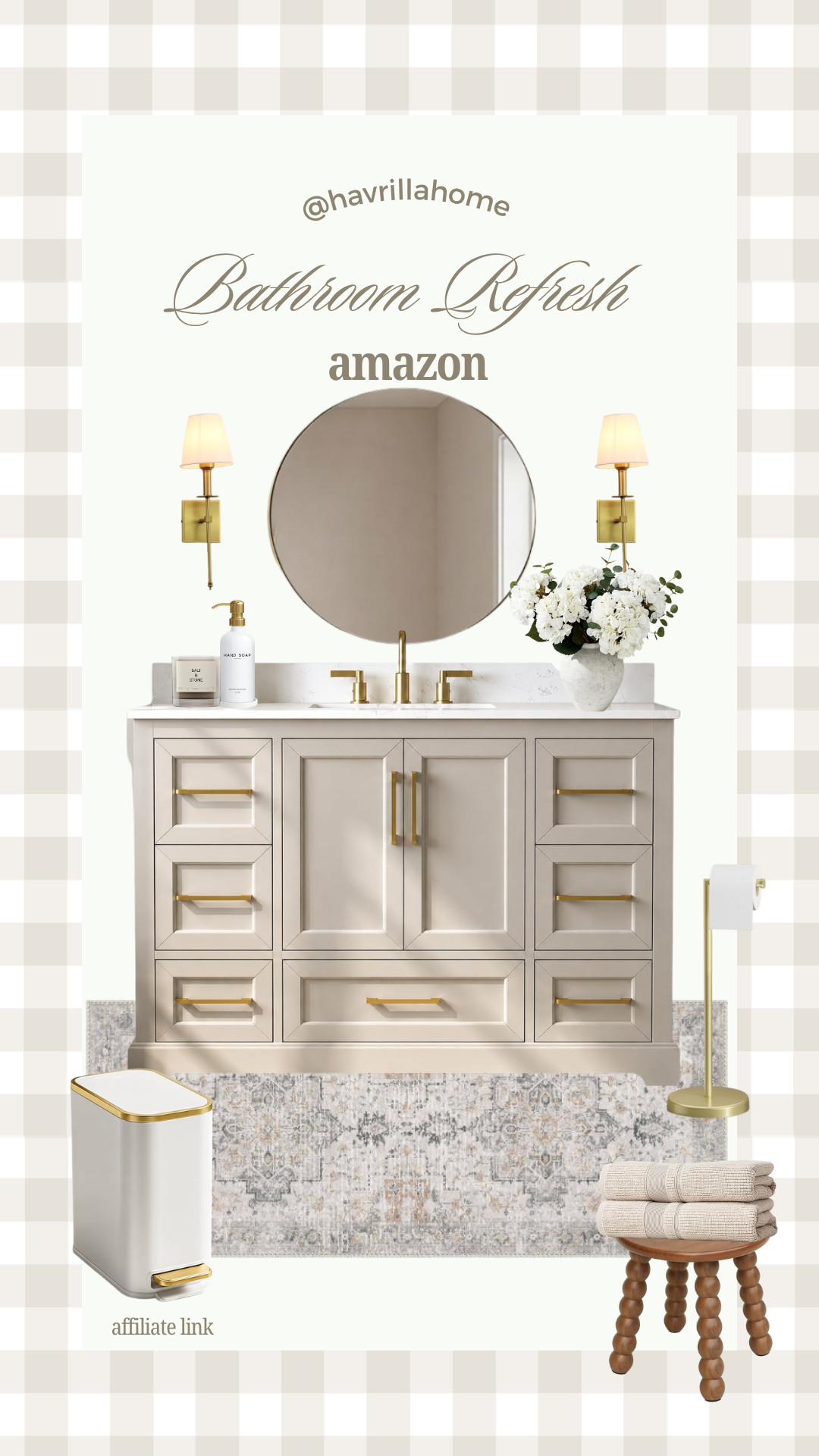 Bathroom Refresh amazon, bathroom refresh ideas, bathroom makeover, neutral bathroom decor, gold bathroom hardware, round bathroom mirror, vanity styling, bathroom rug runner, luxury bathroom accessories, towel storage ideas, Amazon bathroom finds, modern bathroom decor, guest bathroom inspiration, bathroom organization, powder room refresh, elegant bathroom design

#LTKHome