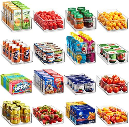 Munfix Set Of 16 Refrigerator Organizer Bins - Plastic Pantry Organization and Storage Baskets - ... | Amazon (US)