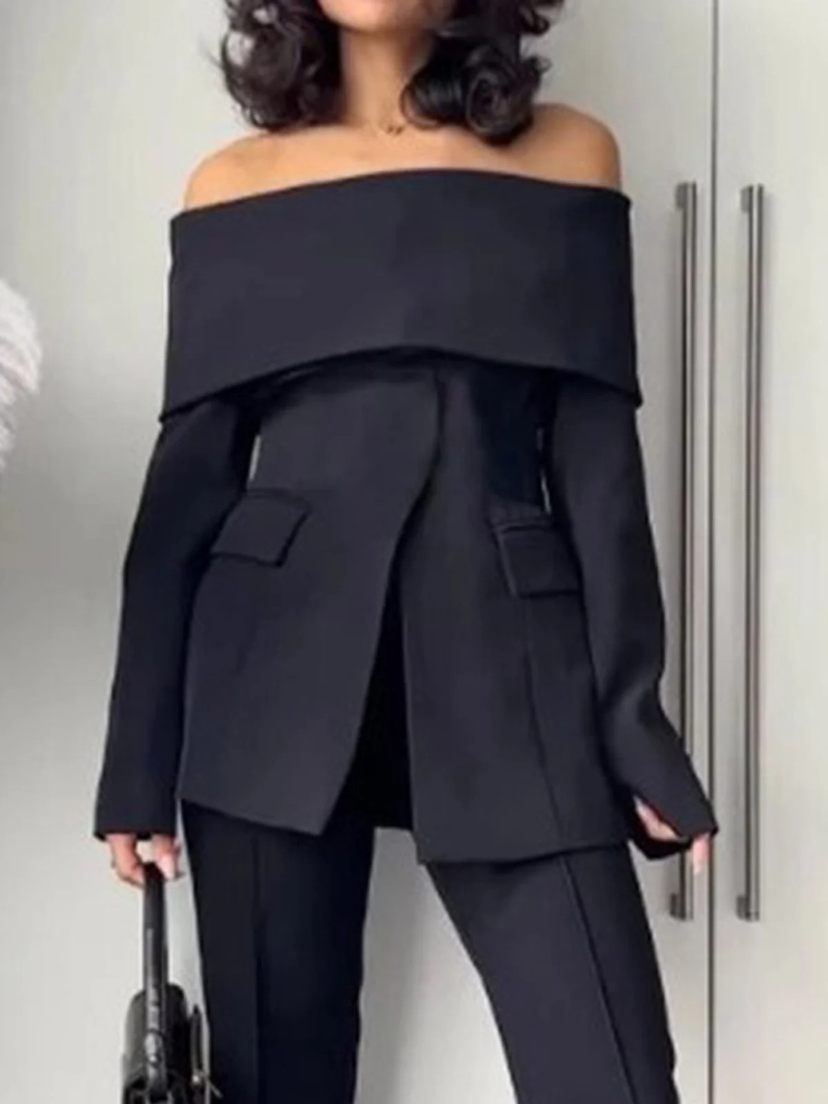 Women Plain Spring/Fall Urban Polyester No Elasticity Regular Fit Cold Shoulder X-Line Regular Bl... | Stylewe