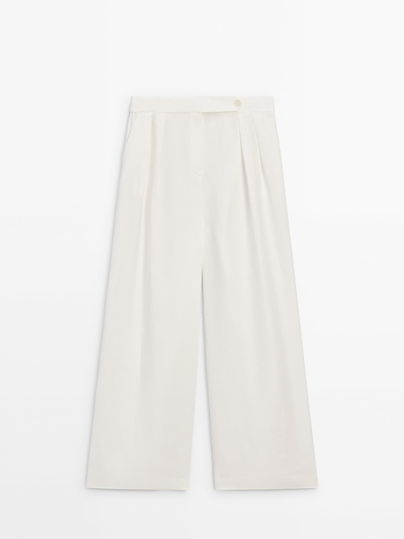 Linen wide-leg trousers with darts | Massimo Dutti US