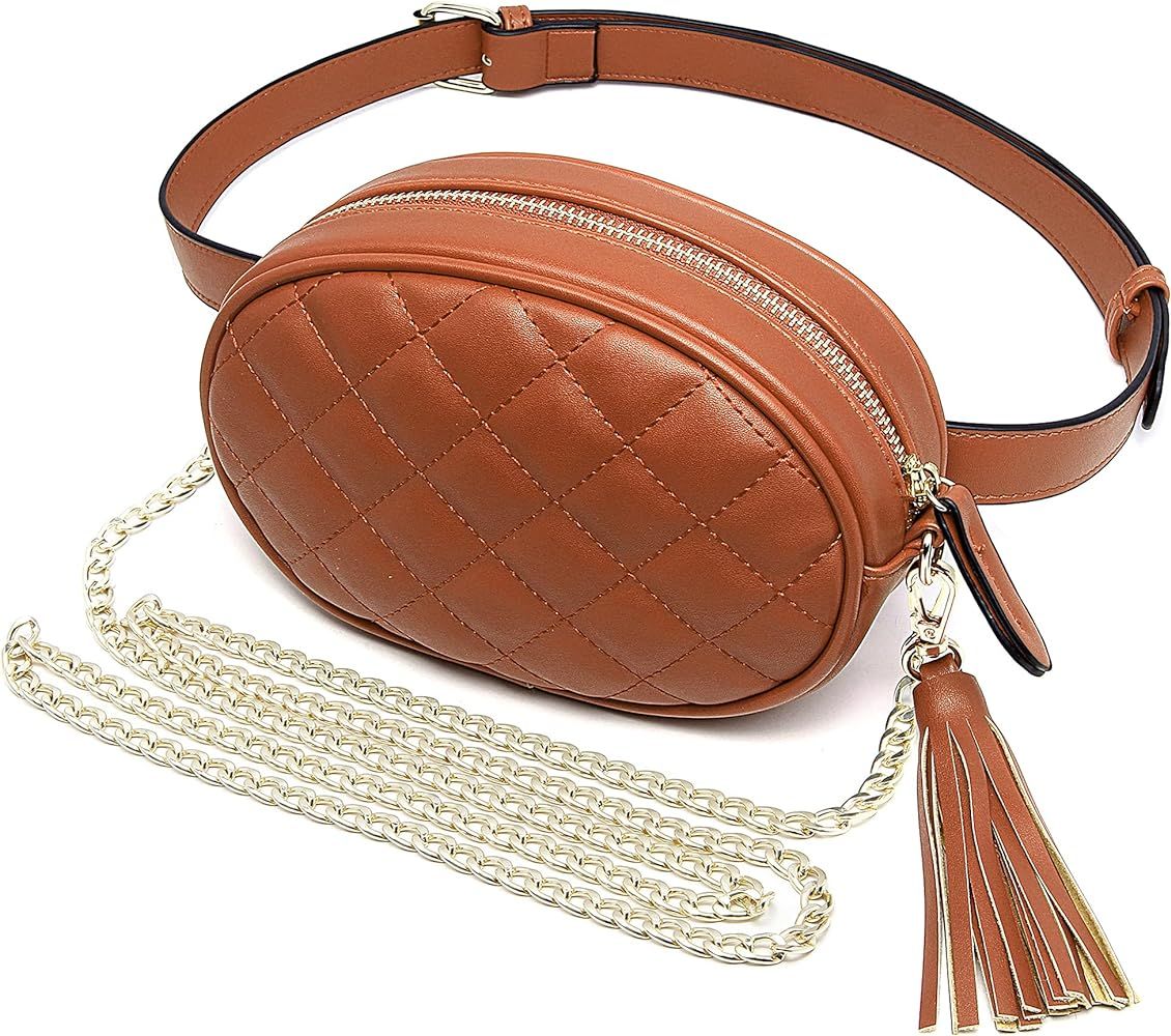 ZRTARY Fanny Packs for Women Leather Belt Bag Stylish Waist Purse Crossbody with Metal Chain Stra... | Amazon (US)