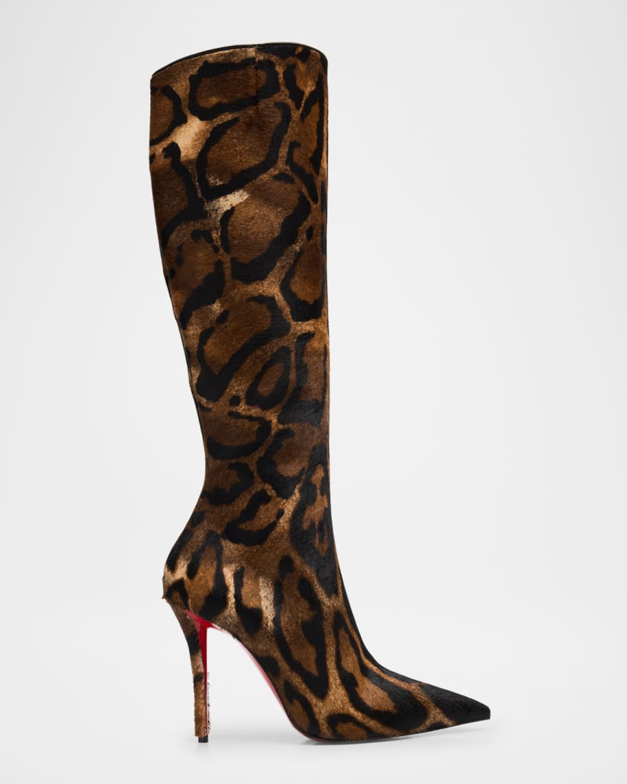 Christian Louboutin 100mm Miss Z Pony Bengali Calf Hair Knee-High Stiletto Boots | Neiman Marcus