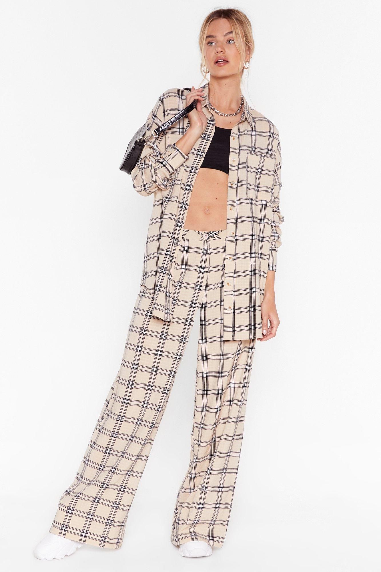 Womens Square You At Check Wide-Leg Pants - Beige | NastyGal (US & CA)
