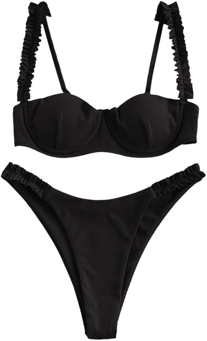 ZAFUL Women's Floral V-Wired Underwire High Leg Two Piece Bikini Set Swimsuit | Amazon (US)