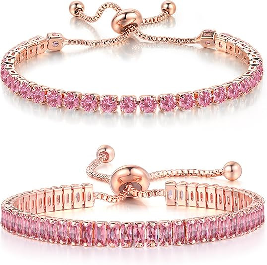 Tennis Bracelets for Women White Gold Plated Diamond AAA+ Cubic Zirconia CZ Dainty Classic Adjust... | Amazon (US)