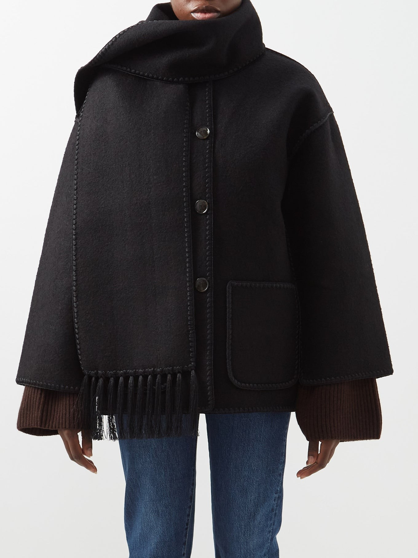 Embroidered scarf-neck wool-blend jacket | Toteme | Matches (US)